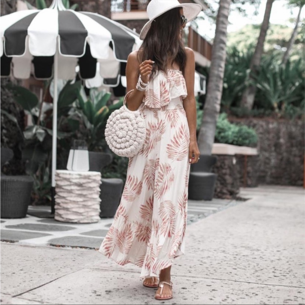 All in favor strapless jumpsuit with ruffle detail